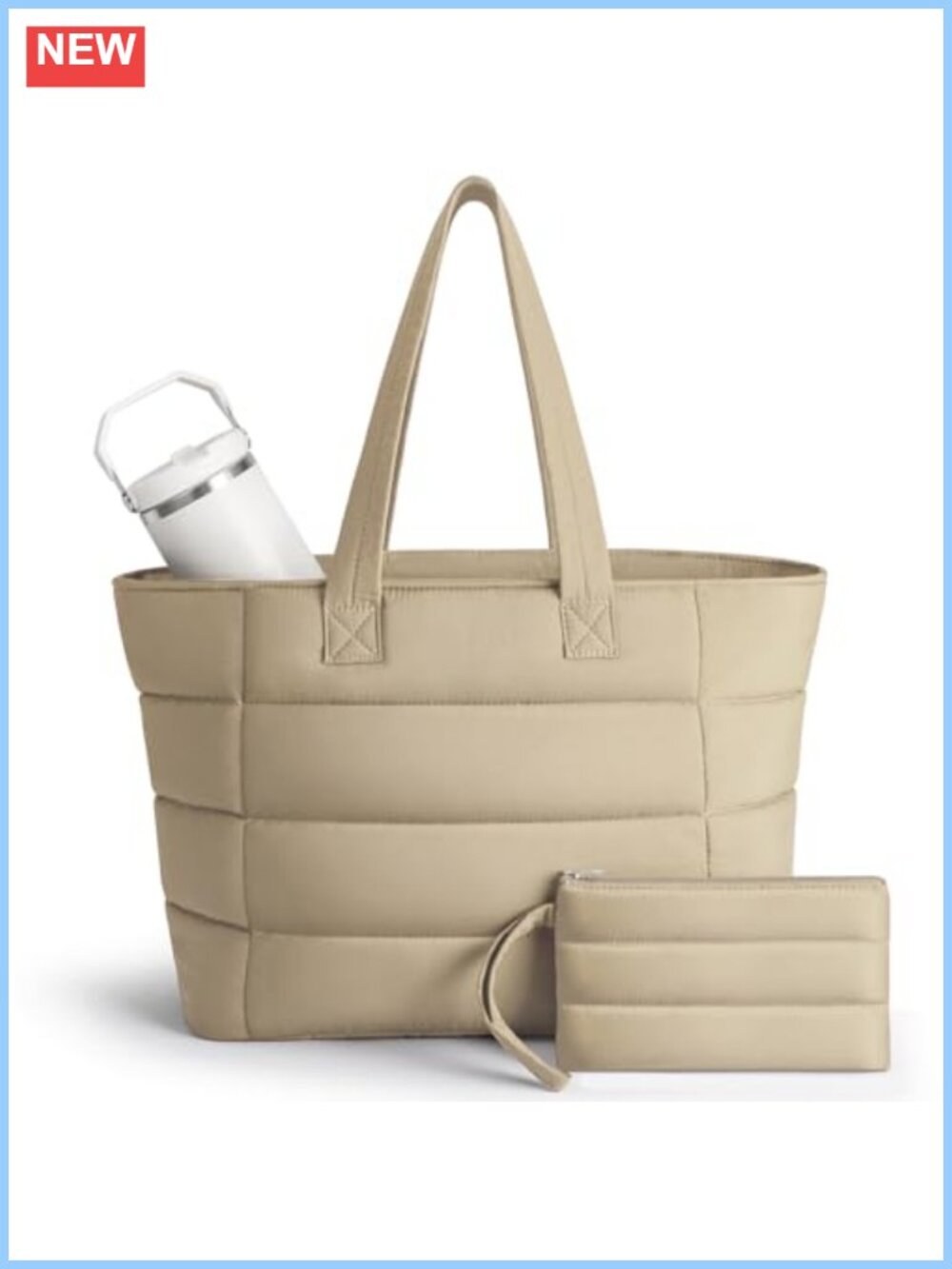Quilted Puffer Tote Bag Nurse Work Travel with Water Bottle Pocket